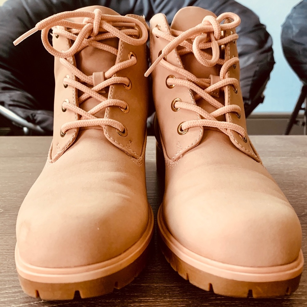 Pink, faux-suede, hiker boots!